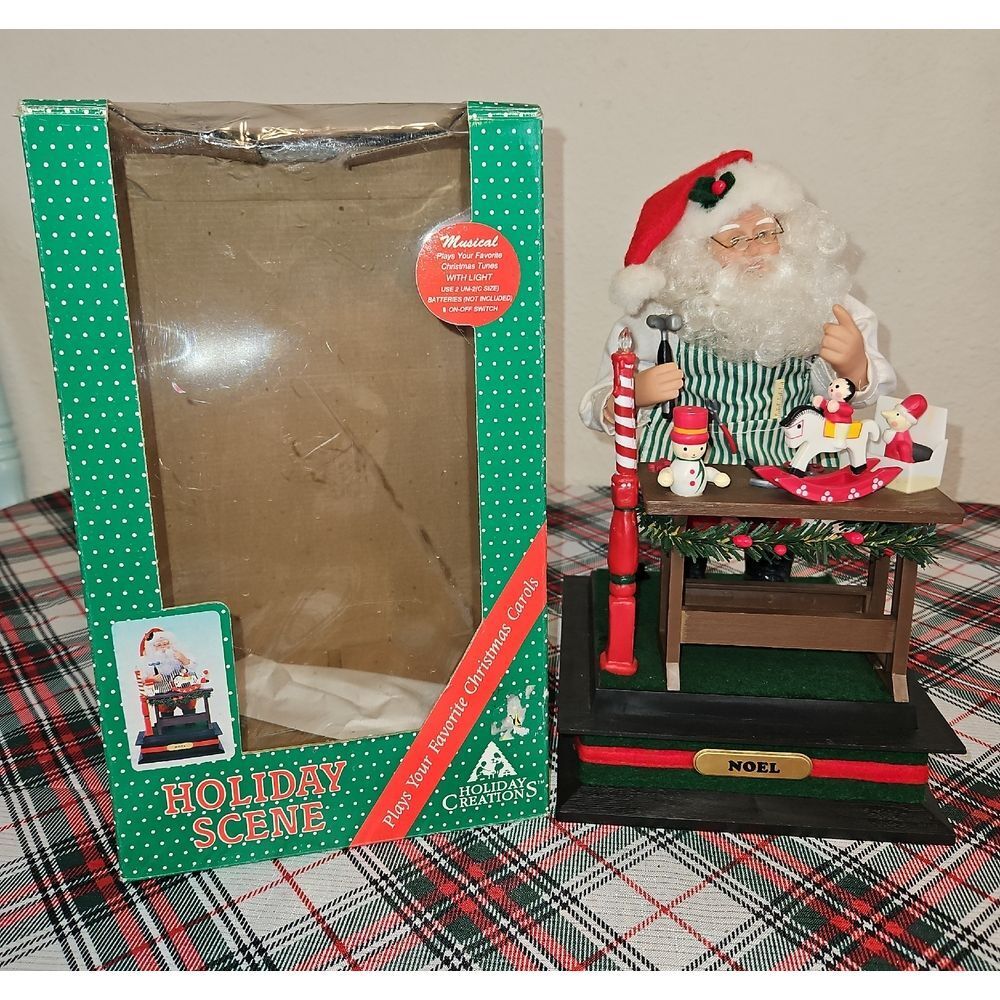 VNTG Holiday Creations Musical Santa Claus Workshop Figurine Holiday Decor
